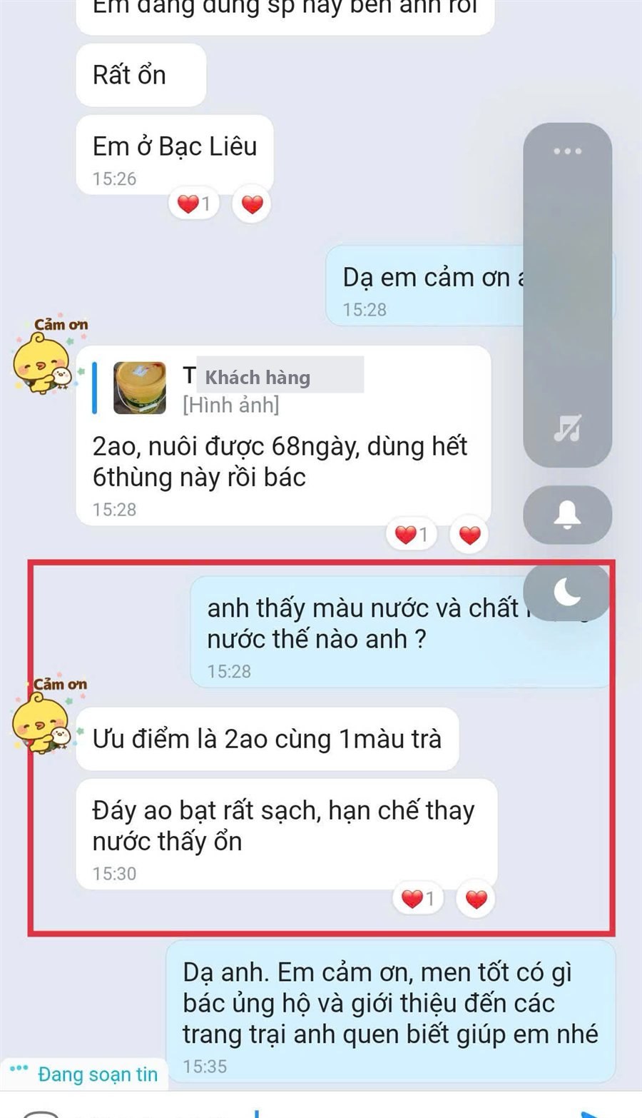 Feedback khách Bạc Liêu - Thiện Mũ Cối